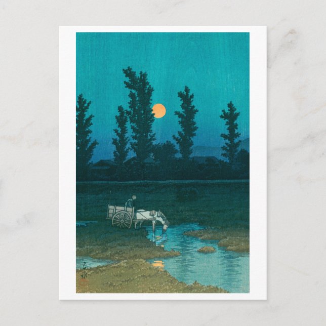 ukiyoe hasui No52 Evening moon over Nakanosima Postcard (Front)