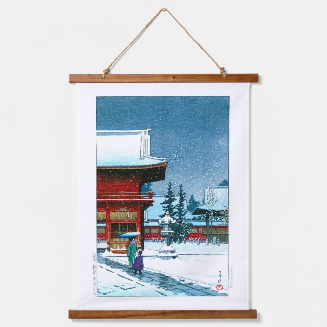 ukiyoe - hasui - No.43 Snow at Nezu Gongen Shrine  Hanging Tapestry (Front)