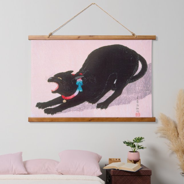 Ukiyoe [komei] 01 Black cat hissing Hanging Tapestry (Bedroom)