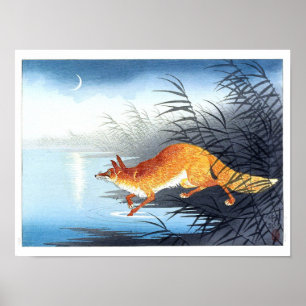 Ukiyoe [Koson] Fox by the Moonlit Water (S) Poster