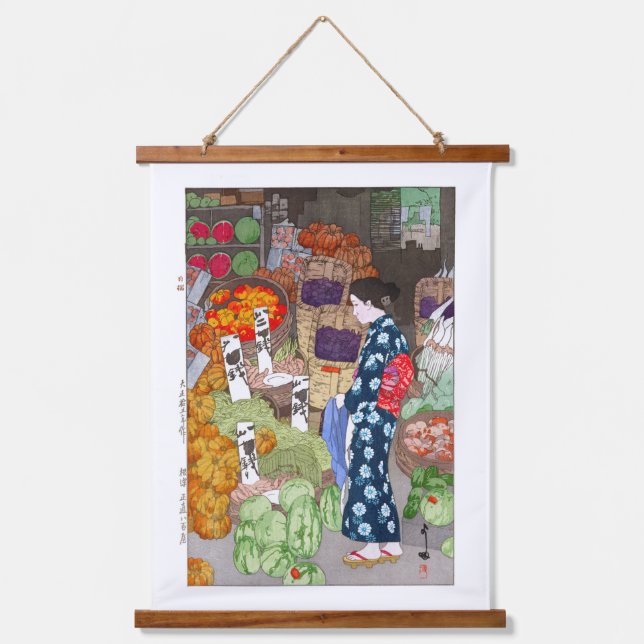 ukiyoe - Yoshida - 16 - Honest Greengrocery, Nezu  Hanging Tapestry (Front)