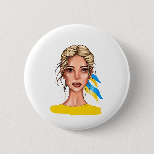 Ukrain Stop War Blonde 6 Cm Round Badge (Front)