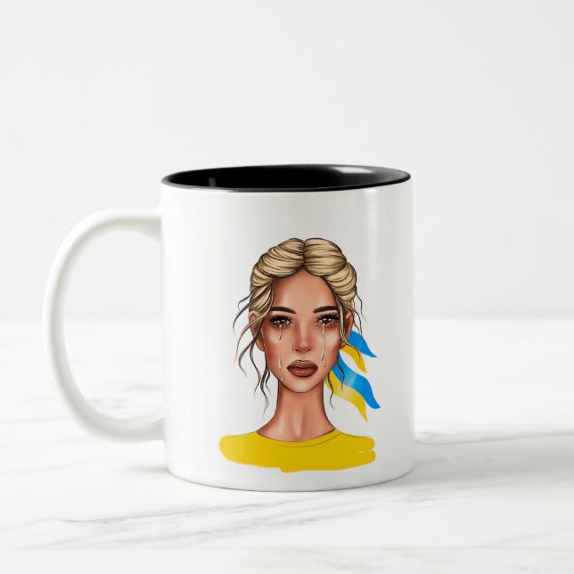 Ukrain Stop War Blonde Two-Tone Coffee Mug (Left)