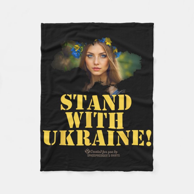 Ukraine Allegorical Figure Woman Slogan Stand With Fleece Blanket (Front)