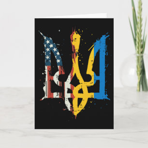 Ukraine America Flag Trident Ukrainian Tryzub Men Card
