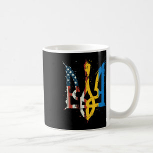 Ukraine America Flag Trident Ukrainian Tryzub Men Coffee Mug