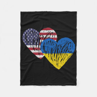 Ukraine American Flag Love Heart  Fleece Blanket