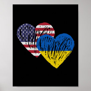 Ukraine American Flag Love Heart Poster