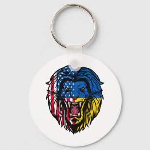 Ukraine American Flag Ukraine Lion Face USA Ukrain Key Ring