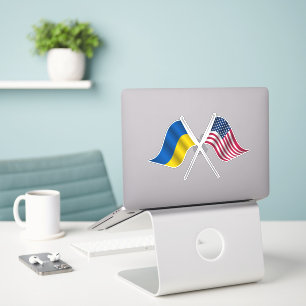 Ukraine and American Flag Custom-Cut Vinyl Sticker