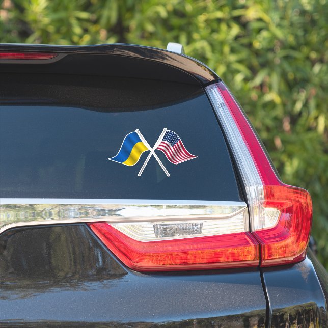 Ukraine and American Flag Custom-Cut Vinyl Sticker (Car Side)