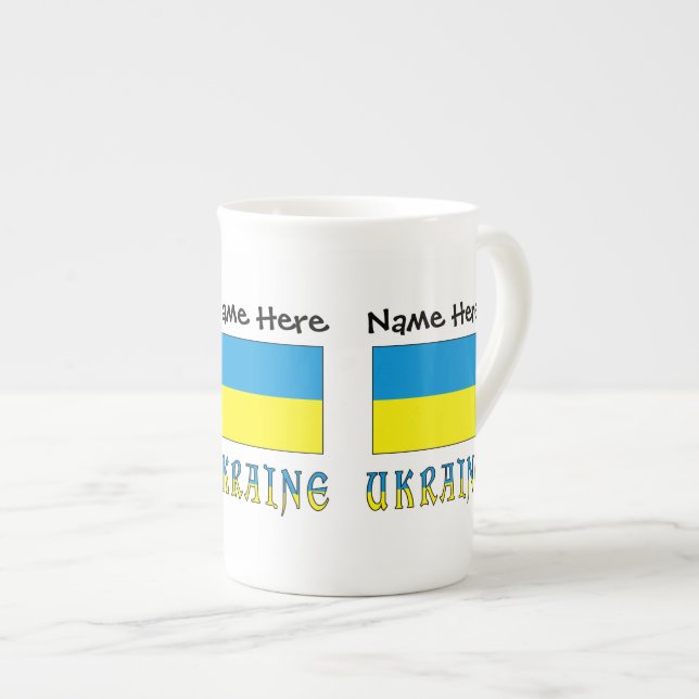 Ukraine and Ukrainian Flag Personalised  Bone China Mug (Front Right)