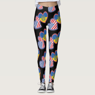 Ukraine and USA Flag Hearts Leggings