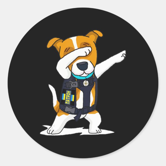 Ukraine Armed Forces Dabbing Dog Patron Jack Russe Classic Round Sticker (Front)