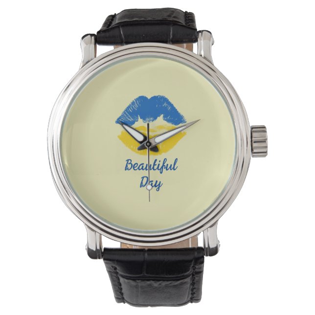 Ukraine Beautiful Day Kiss Mouth Watch (Front)