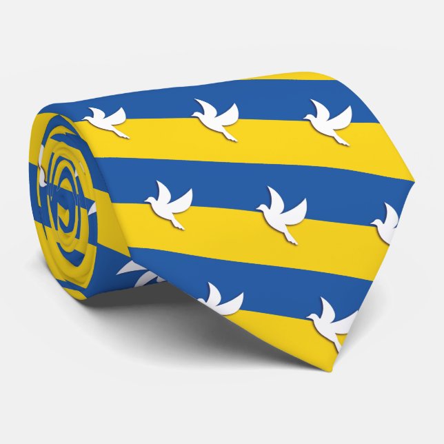 UKRAINE BICOLOR PEACE DOVE BLUE YELLOW FLAG  TIE (Rolled)