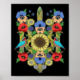 Ukraine Birds Sunflower Trysub Vintage Ukrainian V Poster
