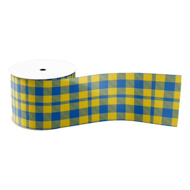Ukraine Blue and Yellow Buffalo Plaid, Chequered Grosgrain Ribbon (Spool)