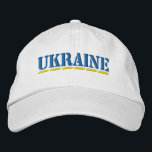 UKRAINE Blue and Yellow Stencil Style Font White Embroidered Hat<br><div class="desc">UKRAINE Colours Blue and Yellow Stencil Style Embroidered Font on White Cotton Hat to show your support for Ukraine!</div>