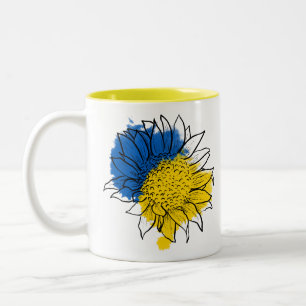 Ukraine Blue and Yellow Sunflower Support Two-Tone Coffee Mug