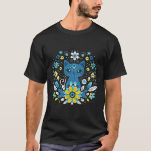 Ukraine Blue Yellow Cat Flowers Ukrainian Girls Ki T-Shirt