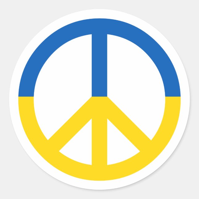 Ukraine Blue Yellow Flag Peace Symbol Sign Classic Round Sticker (Front)