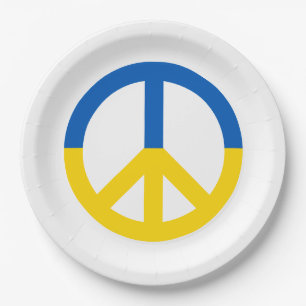Ukraine Blue Yellow Flag Peace Symbol Sign Paper Plate