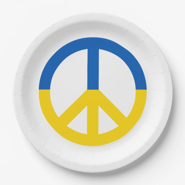 Ukraine Blue Yellow Flag Peace Symbol Sign Paper Plate (Front)