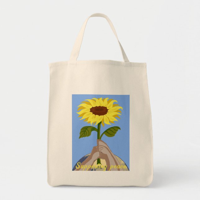 Ukraine "blue yellow" peace sunflower colourful  tote bag (Front)