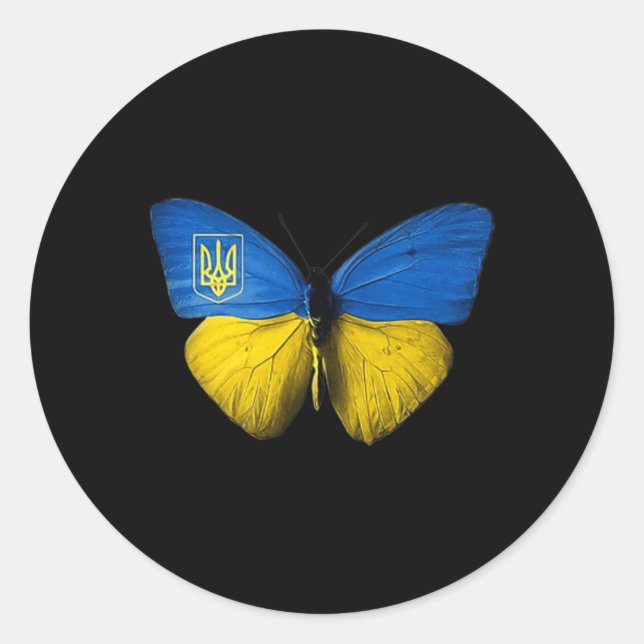 Ukraine  Butterfly Ukraine Ukrainian Flag Love Ukr Classic Round Sticker (Front)