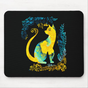 Ukraine Cat Cute Floral Vintage Tie Dye Ukrainian Mouse Mat