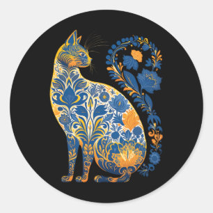 Ukraine Cat Floral Retro Ukrainian Flag And Vyshyv Classic Round Sticker