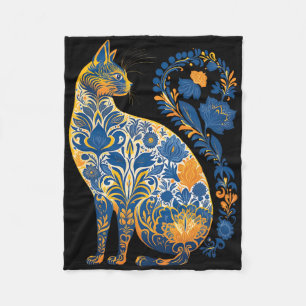 Ukraine Cat Floral Retro Ukrainian Flag And Vyshyv Fleece Blanket