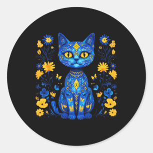 Ukraine Cat Floral Ukrainian Flag Vintage Vyshyvan Classic Round Sticker