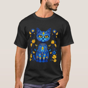 Ukraine Cat Floral Ukrainian Flag Vintage Vyshyvan T-Shirt