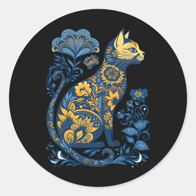 Ukraine Cat Floral Vintage Ukrainian Flag And Vysh Classic Round Sticker (Front)