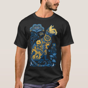 Ukraine Cat Floral Vintage Ukrainian Flag And Vysh T-Shirt