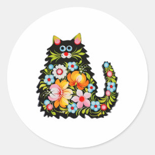 Ukraine Cat Floral Vintage Ukrainian Flag Men Wome Classic Round Sticker
