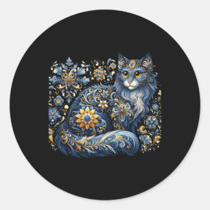 Ukraine Cat Floral Vintage Ukrainian Flag Vyshyvan Classic Round Sticker