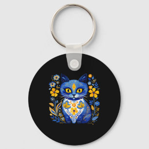 Ukraine Cat Floral Vintage Ukrainian Flag Vyshyvan Key Ring