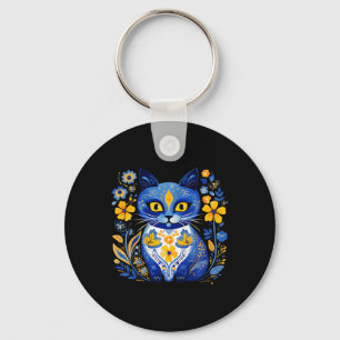 Ukraine Cat Floral Vintage Ukrainian Flag Vyshyvan Key Ring