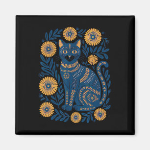 Ukraine Cat Floral Vintage Ukrainian Flag Vyshyvan Magnet