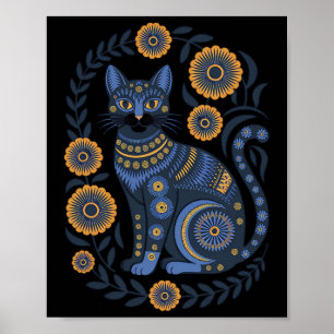 Ukraine Cat Floral Vintage Ukrainian Flag Vyshyvan Poster