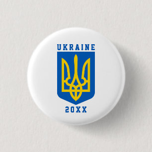 UKRAINE Coat of Arms and Year on WHITE 3 Cm Round Badge