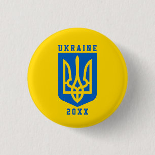 UKRAINE Coat of Arms and Year on YELLOW  3 Cm Round Badge