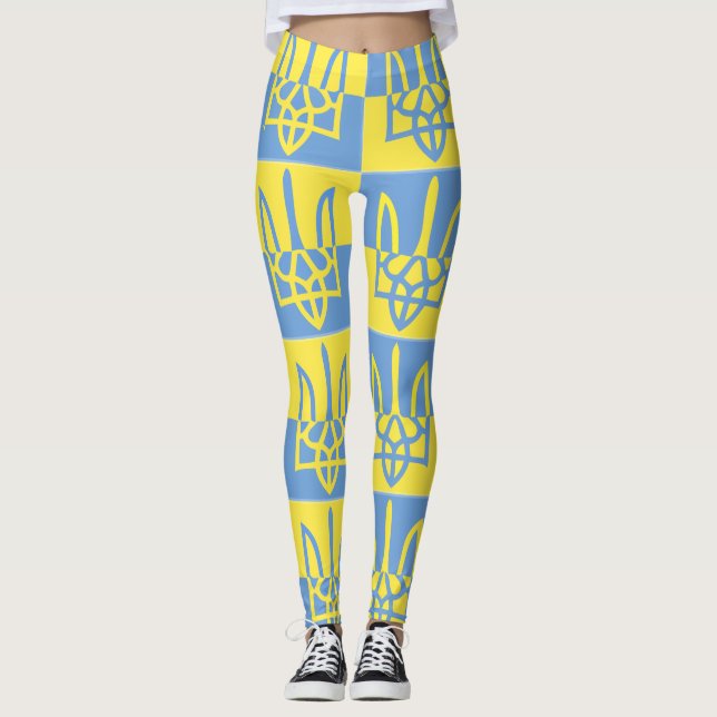 Ukraine Coat of Arms Poseidon Trident Tryzub Flag Leggings (Front)