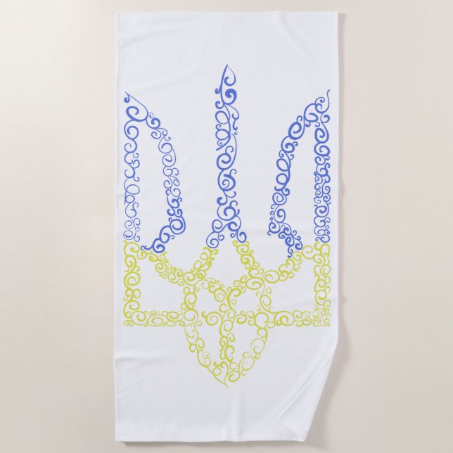 Ukraine coat of arms trident tryzub spiral pattern beach towel (Front)
