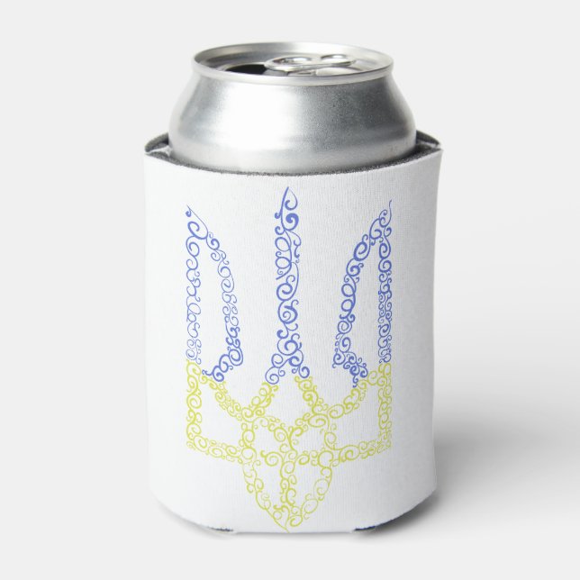 Ukraine coat of arms trident tryzub spiral pattern can cooler (Can Front)