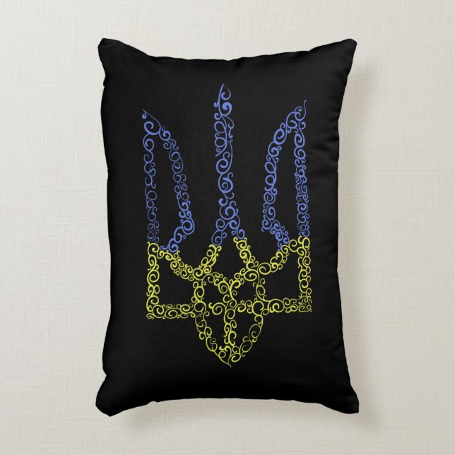 Ukraine coat of arms trident tryzub spiral pattern decorative cushion (Front(Vertical))