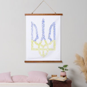 Ukraine coat of arms trident tryzub spiral pattern hanging tapestry